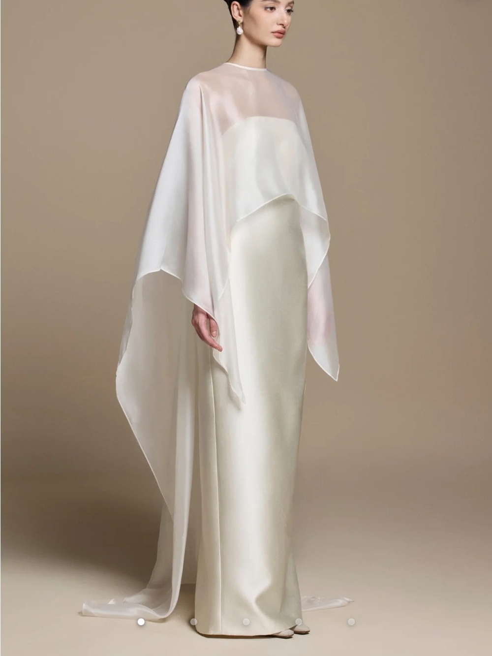 Elegant Ivory Maxi Dress with Sheer Cape